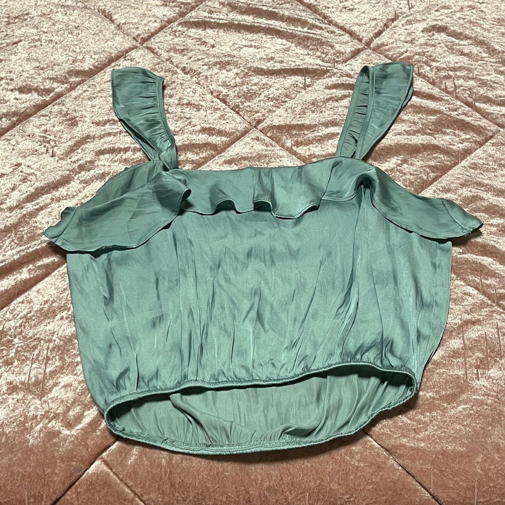 Astr Teal Ruffle Crop Top - Picture 5 of 5
